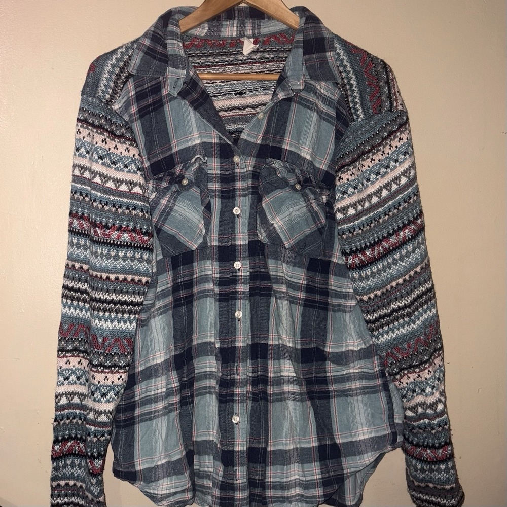 Tokyo Darling Top Womens Large  Multicolor Western Tartan Flannel Boho Button Up